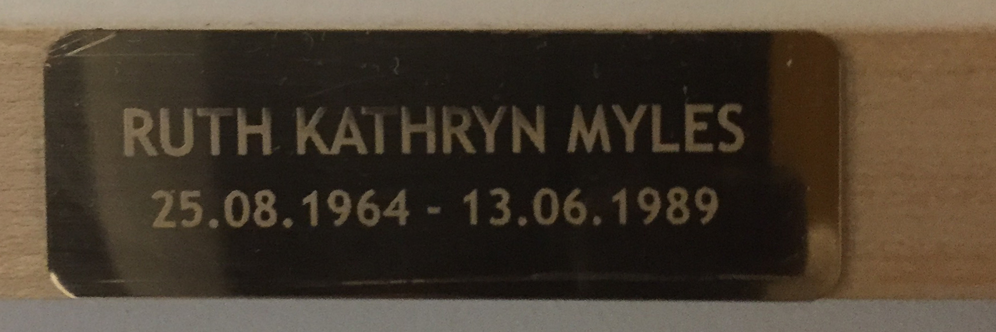 Plaque on picture of Ruth Myles.