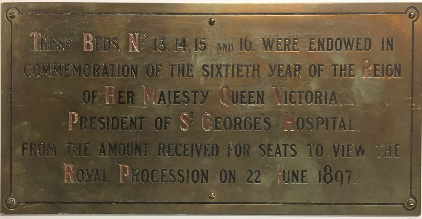 Plaque in St George's Hospital.