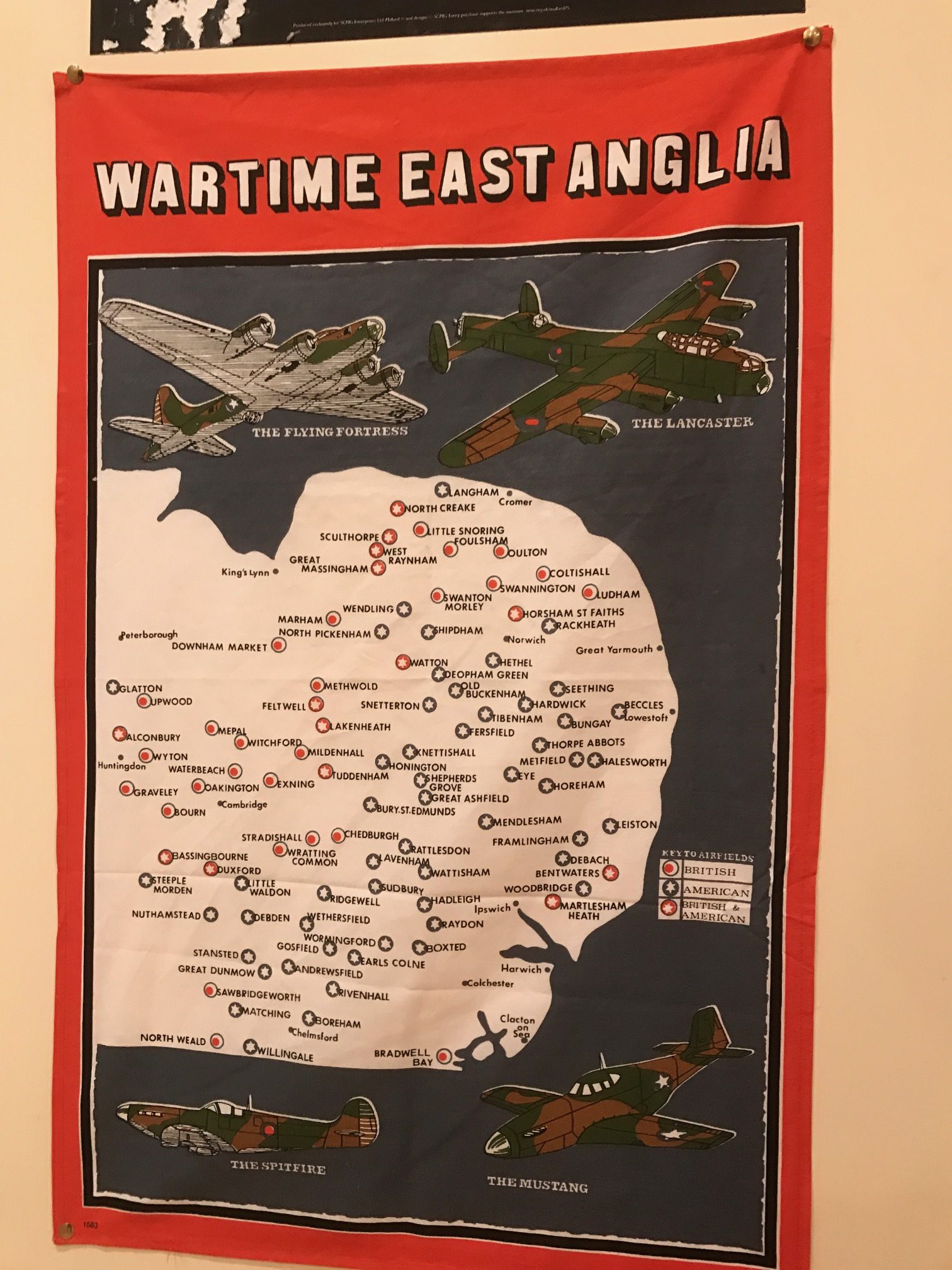 Suffolk: Bobby's Wartime East Anglia Tea Towel Map.