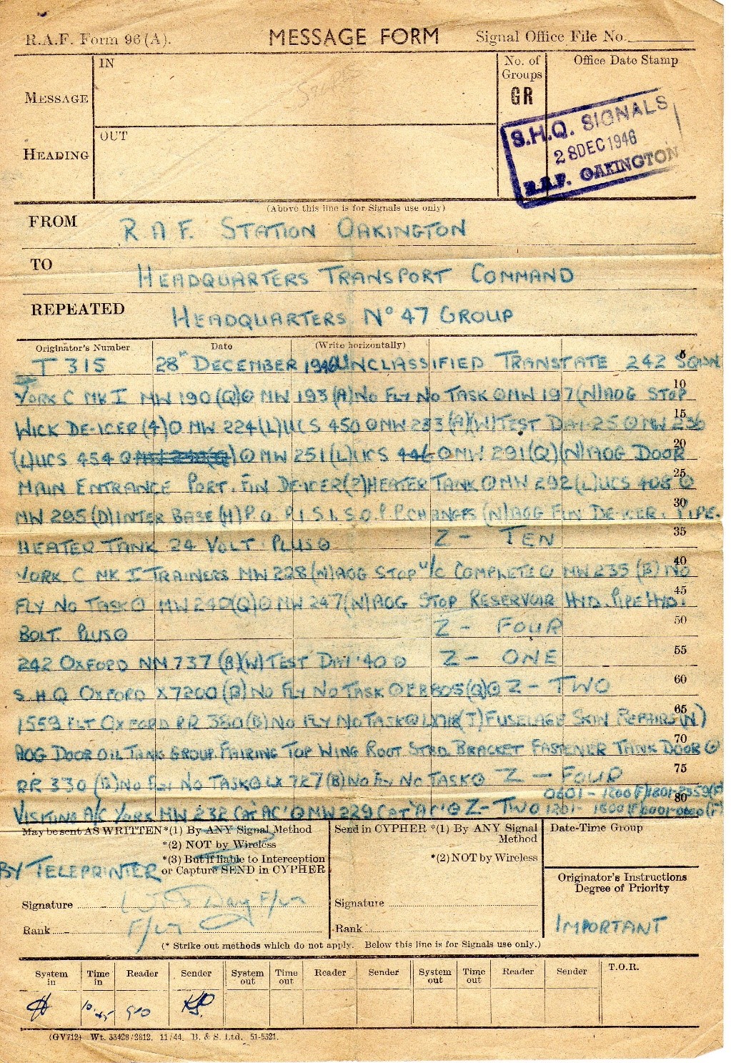 Ernie's War: Report - RAF form 96a that Ernie kept.