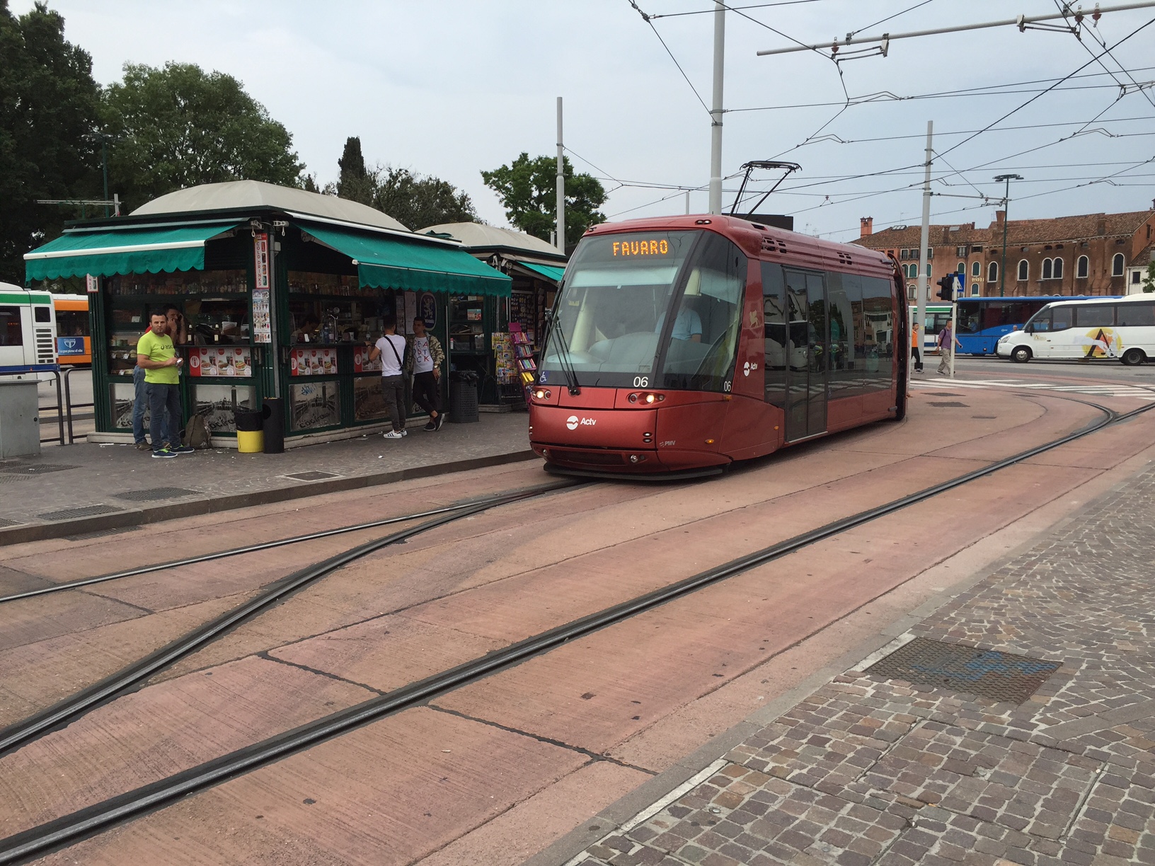 Venice: A tram, with only one central rail - and rubber tyres.