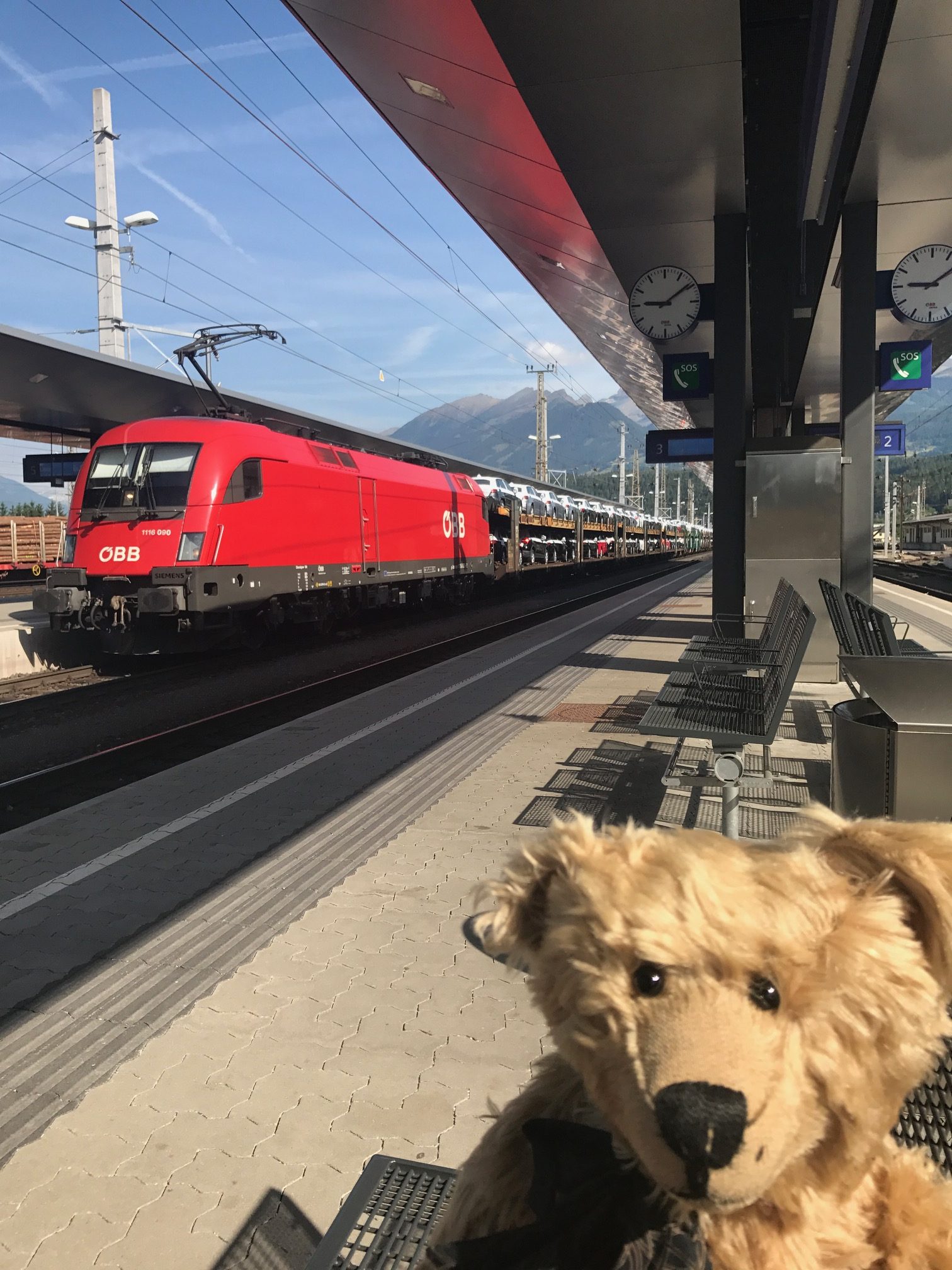 Trainspotter: Miles of Volkswagens heading south to Italy.