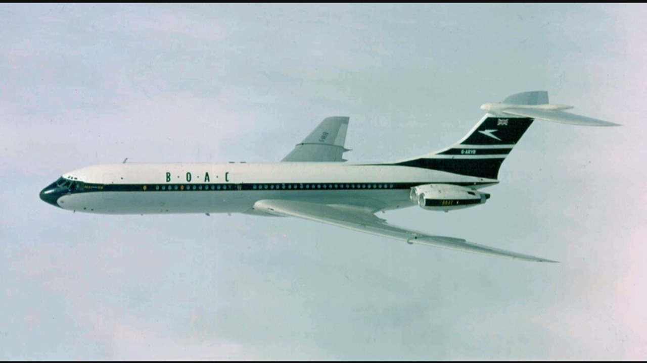 Brooklands: BOAC VC10. Later to become British Airways when joined with BEA. Beautiful.