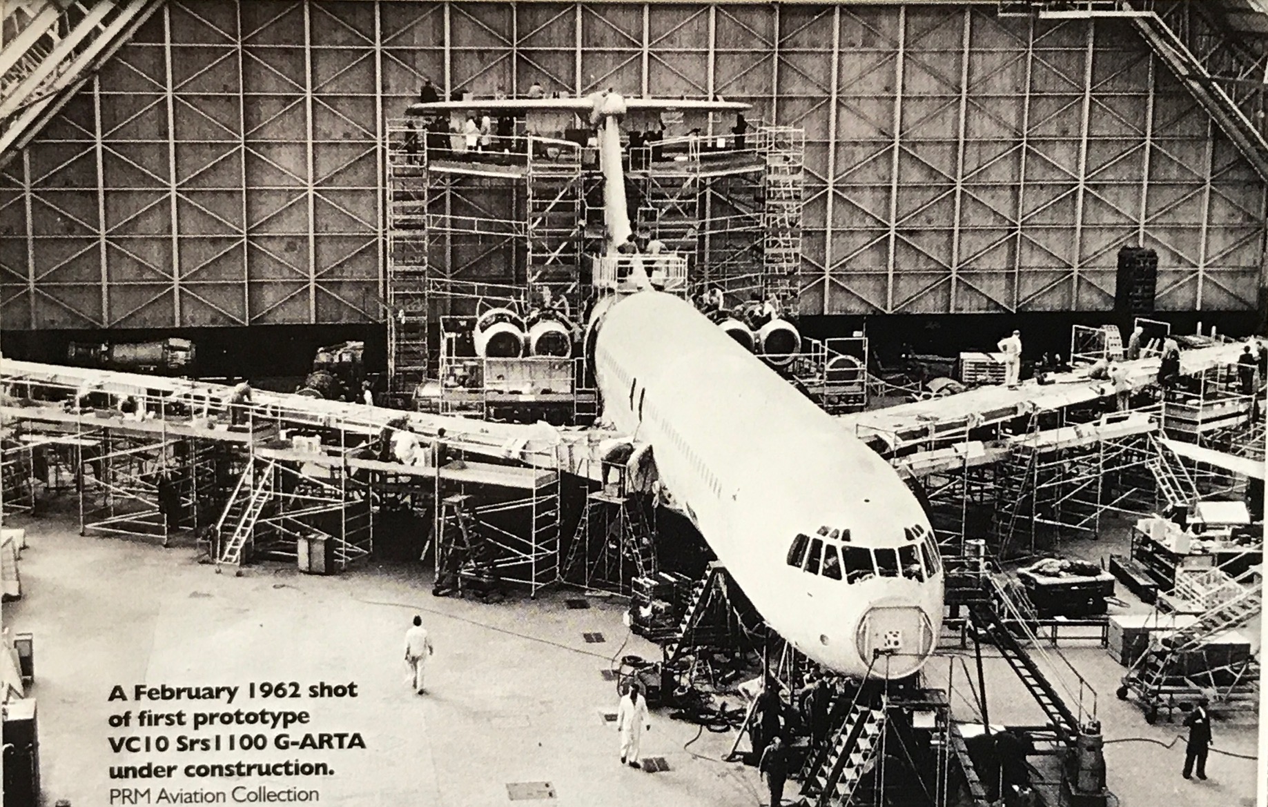 Brooklands: A February 1962 shot of the first prototype VC10 Srs1 100 G-ARTA under construction.