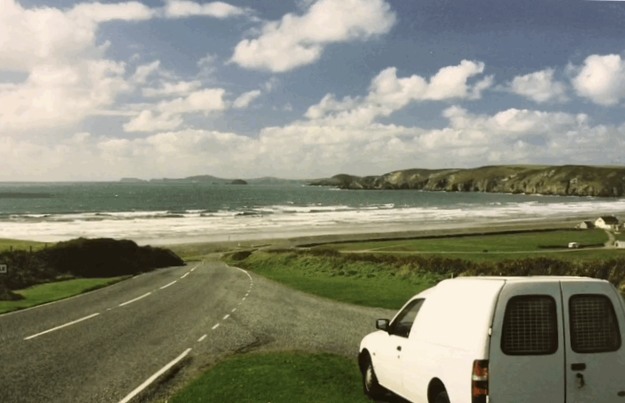 Little White Van: Little White Van (LWV) looking down to Newgale Beach and across to the St David's peninsular of wonderful Pembrokeshire.