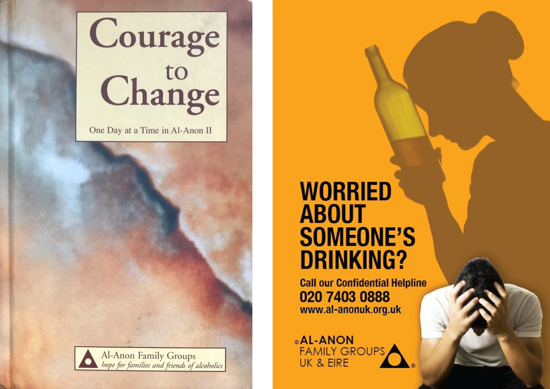 Great Success: Courage to Change book (left) and Al-Anon poster.