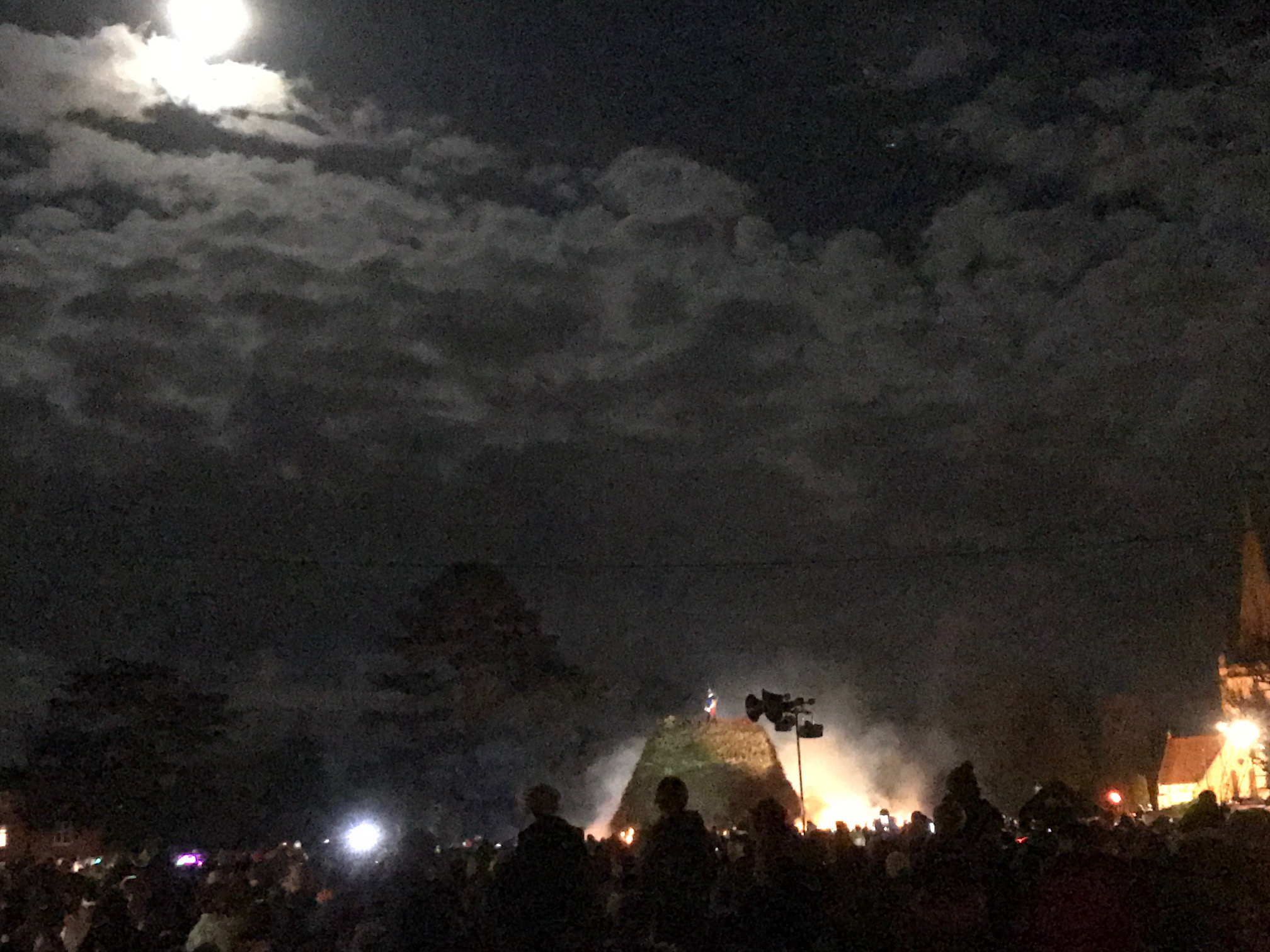 Great Success: Brockham Bonfire as the torches arrive on a full moon.