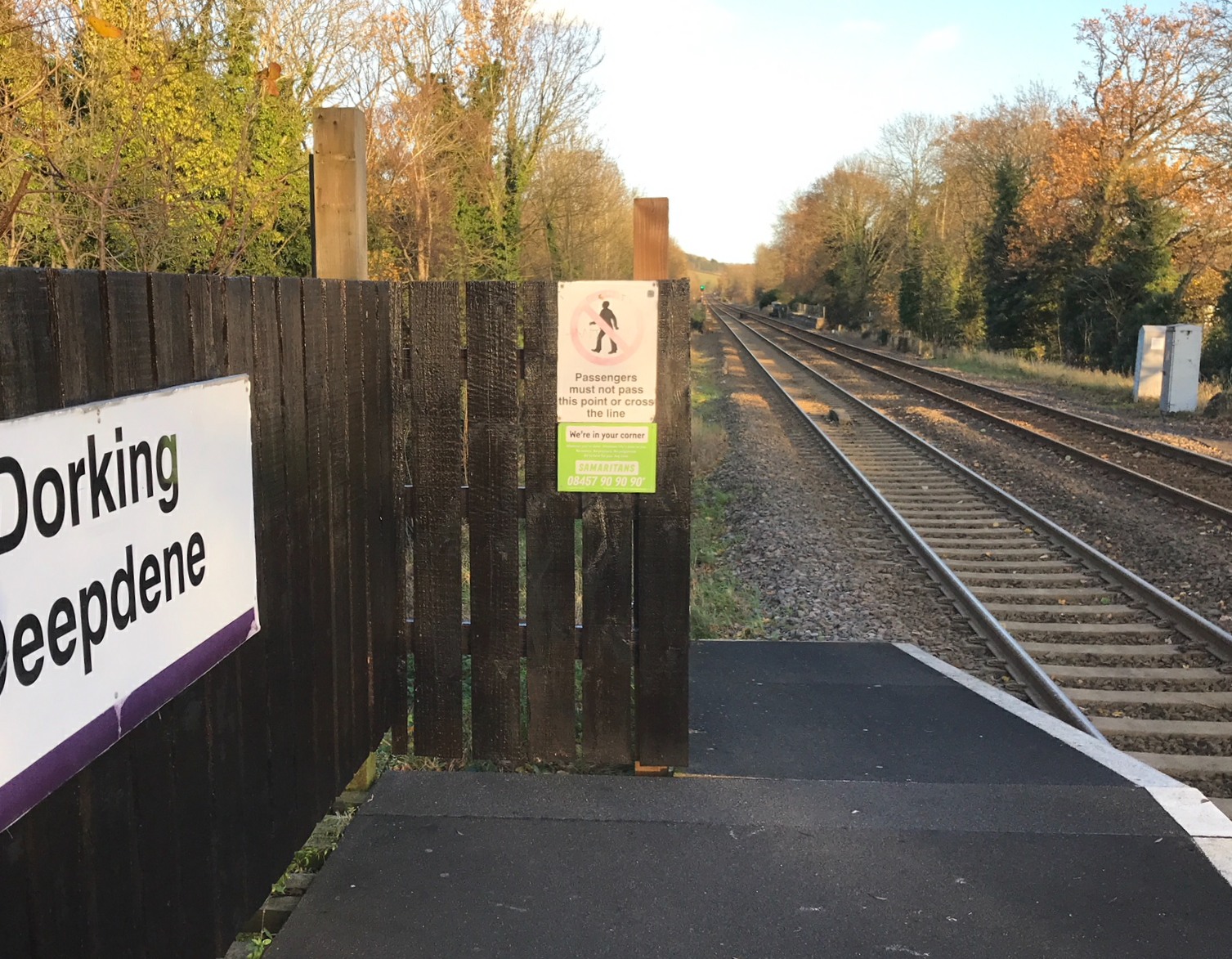 Small Talk Saves Lives: In situ at the end of Dorking Deepdene Station.