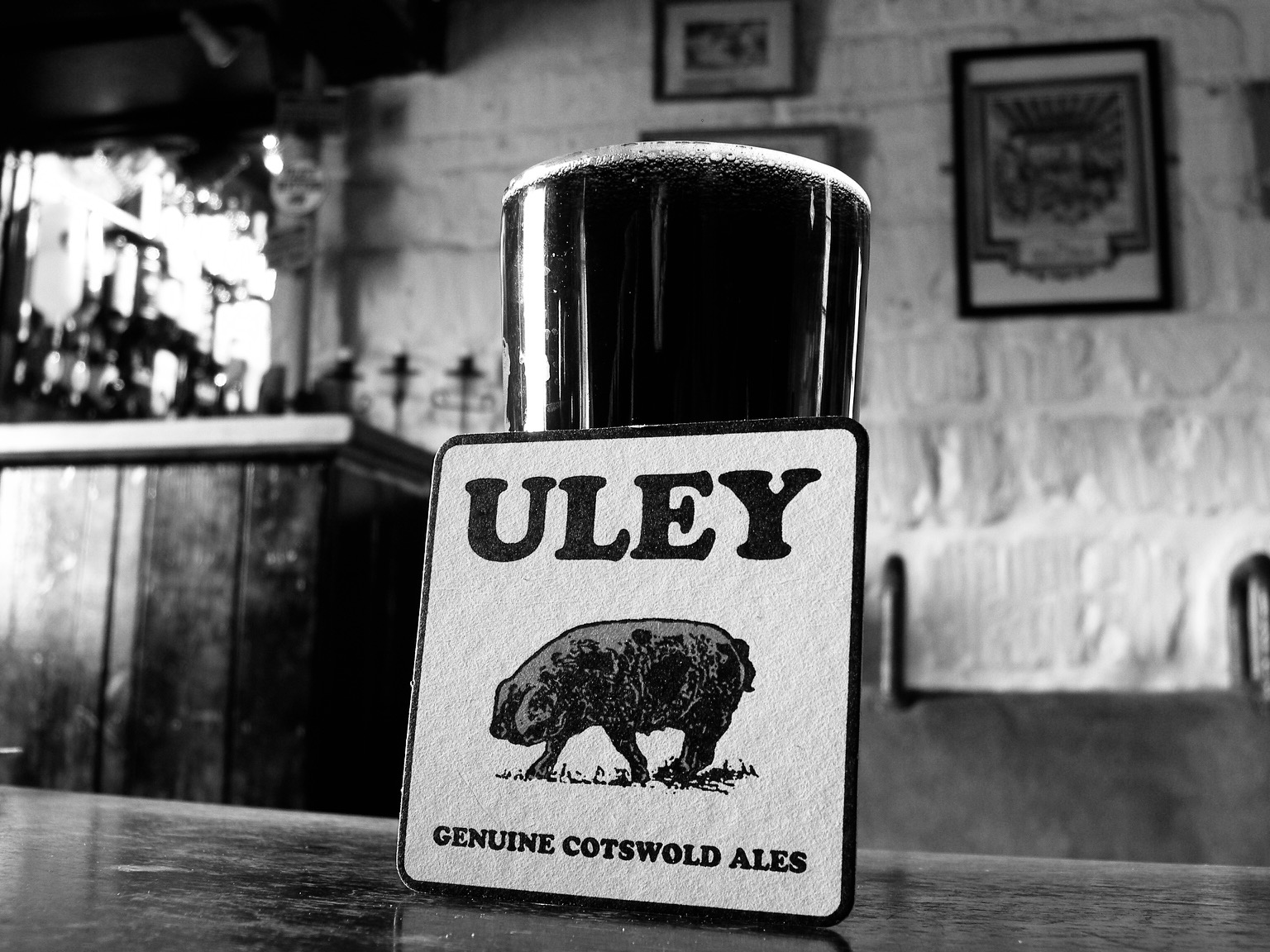 Cotswold Granny: Uley beer. Genuine Cotswold Ale. Brewed at Dursley. “Old Spot” at the Woolpack.