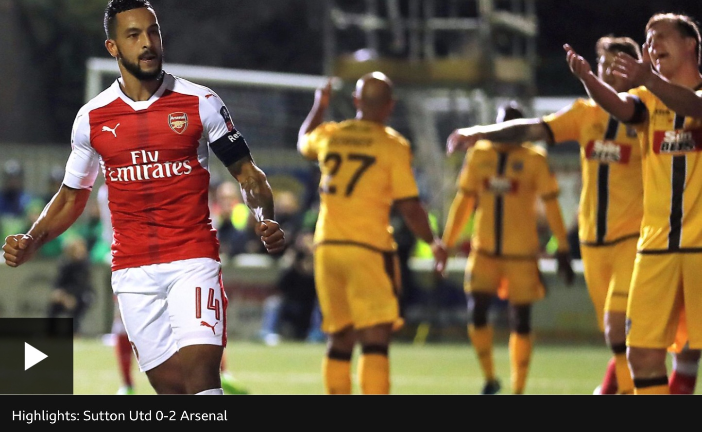 Apricot Village: Theo Walcott scores winner to Sutton United’s dismay.