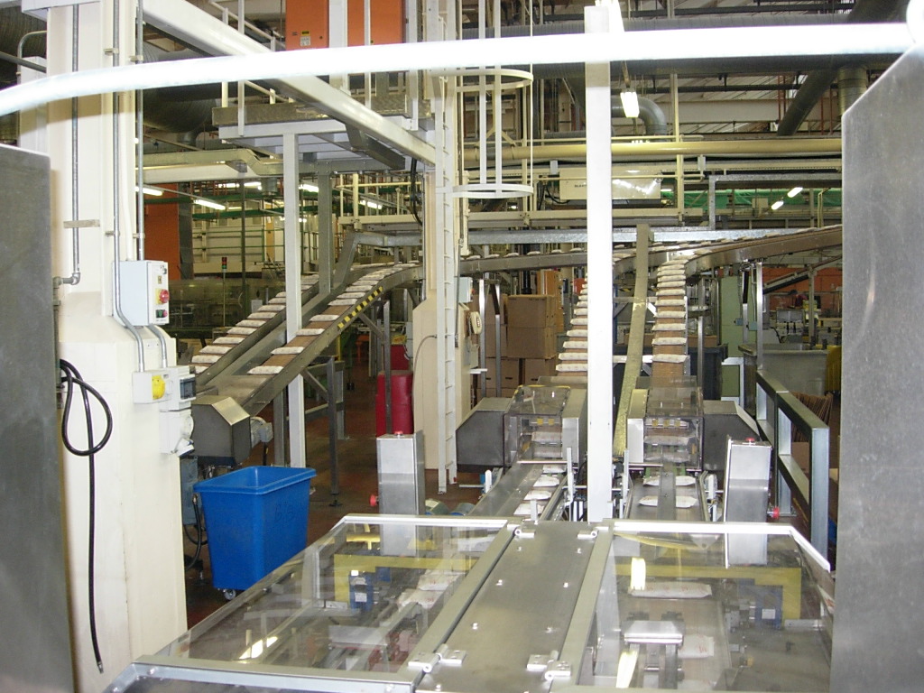 Shredded Wheat: Packets of the biscuits making their way along the production line before being boxed.