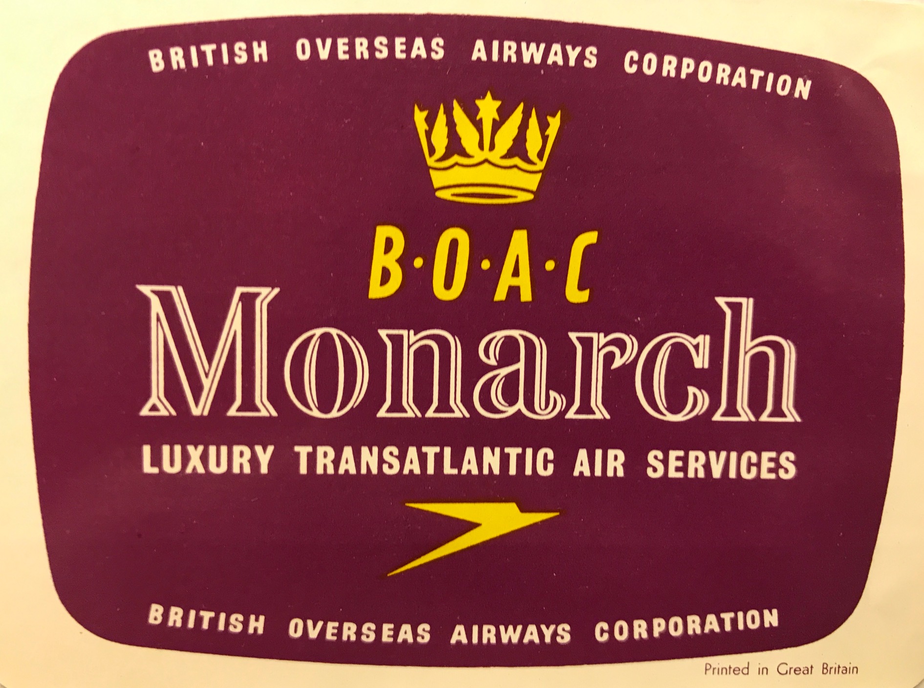 Trevor's Stickies: BOAC Monarch Luxury Transatlantic Air Services.