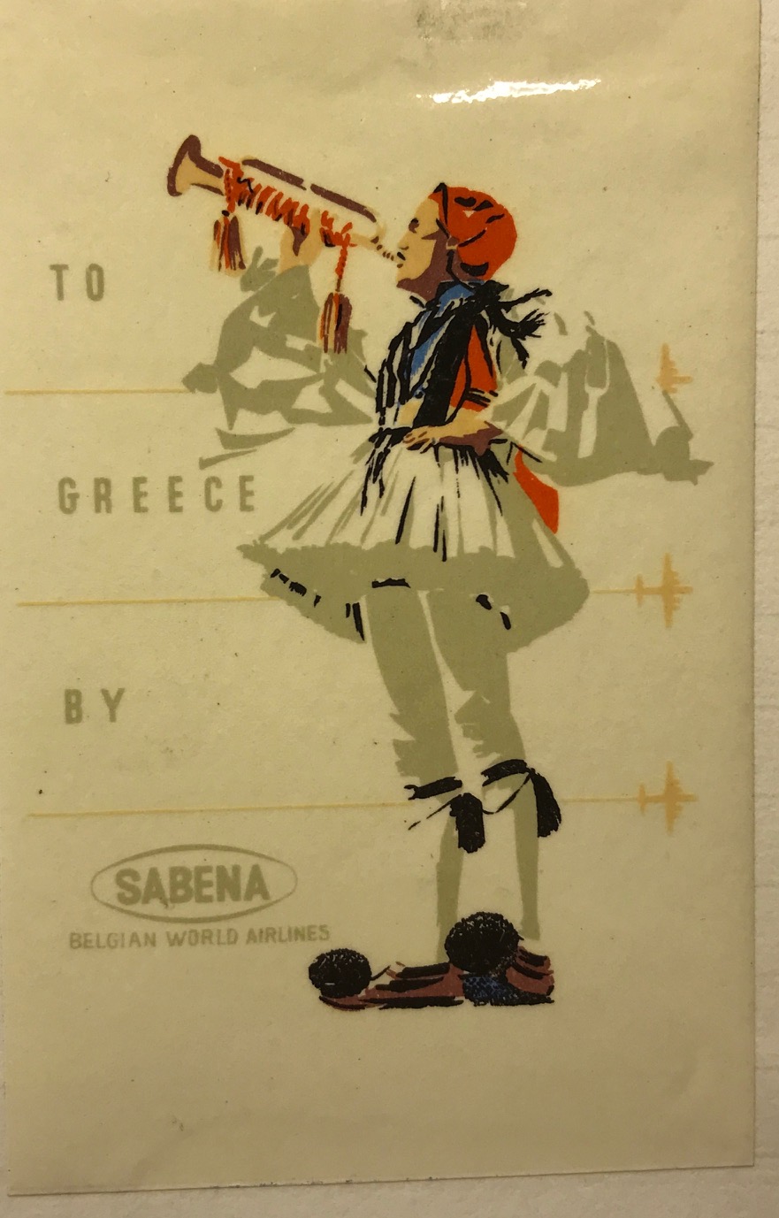 Trevor's Stickies: To Greece by Sabena.