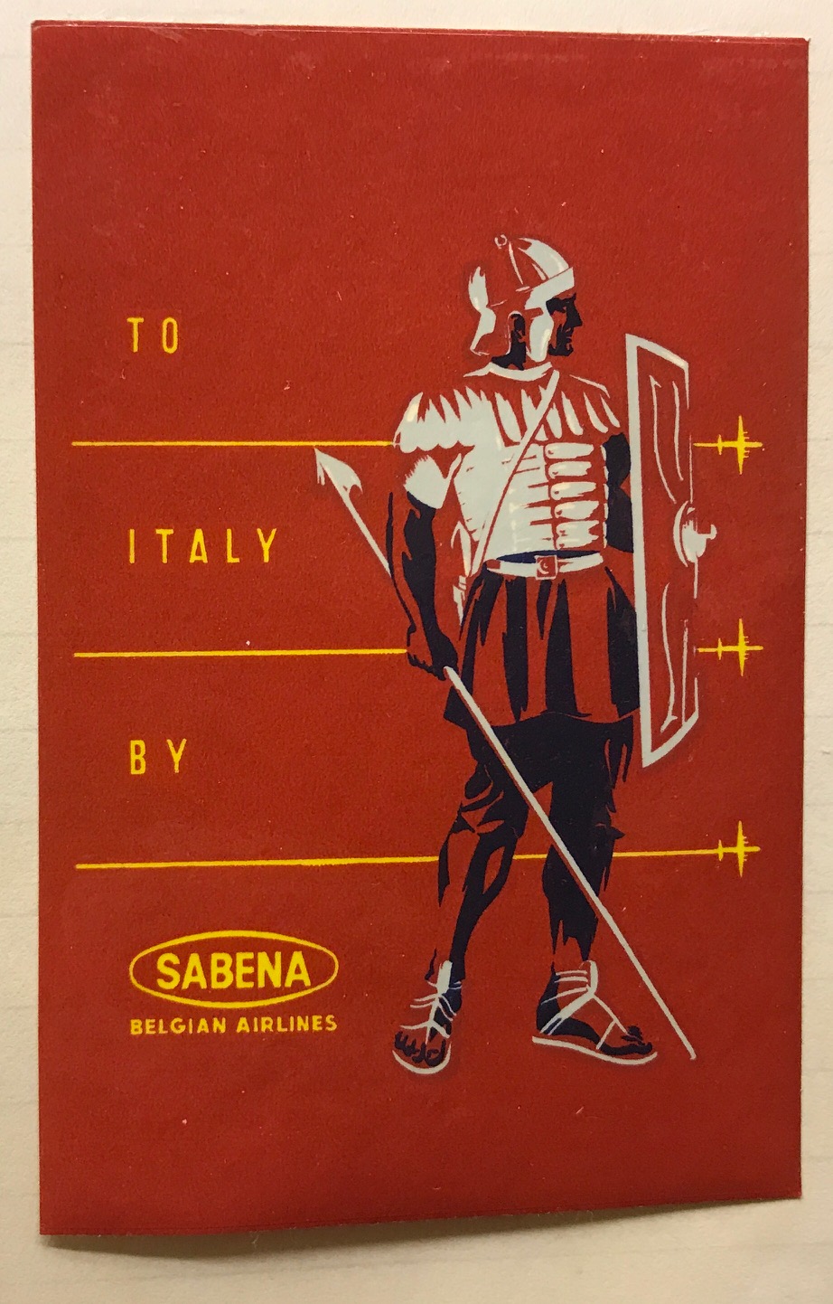 Trevor's Stickies: To Italy by Sabena.