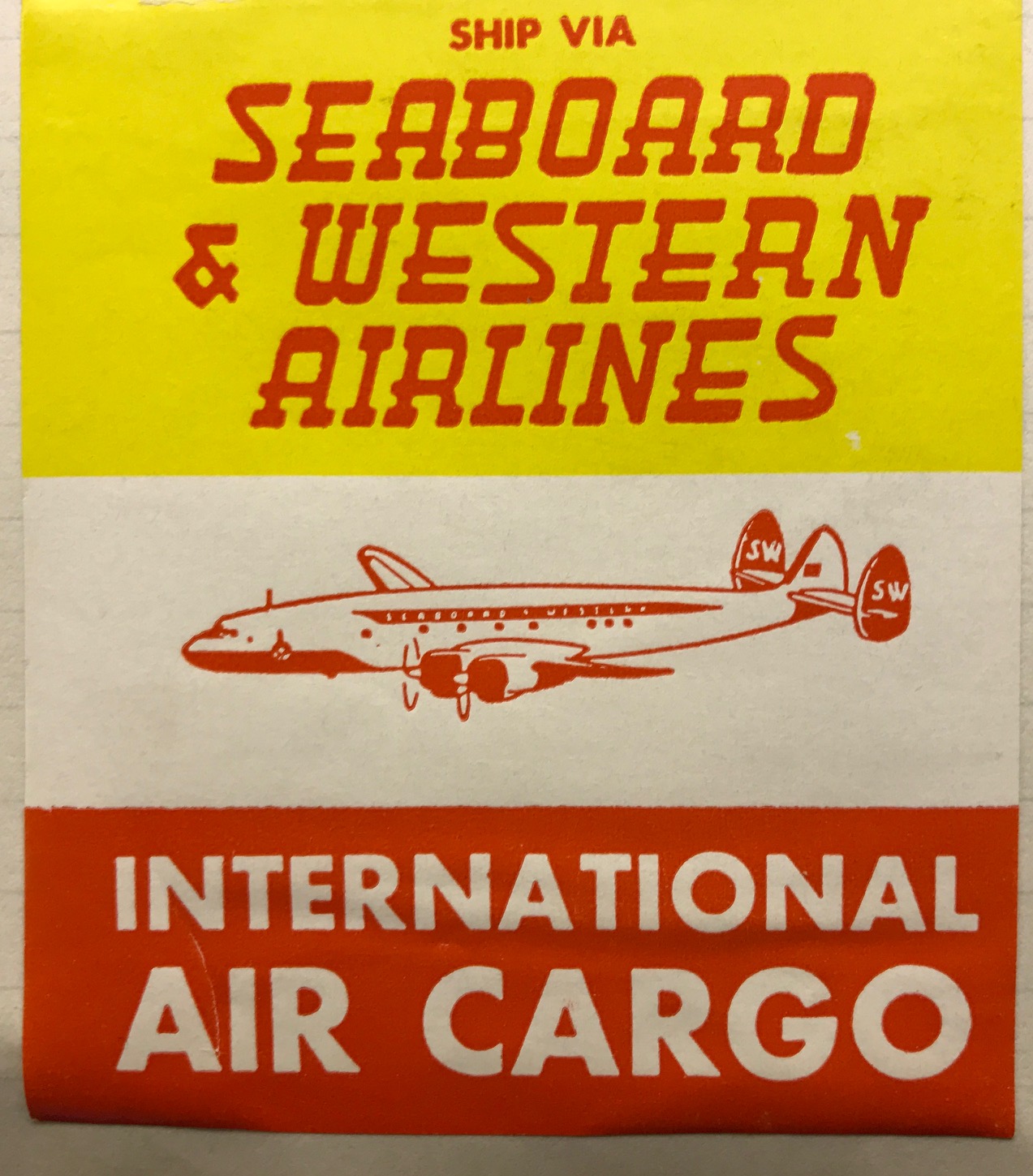 Trevor's Stickies: Seaboard & Western Airlines was founded in 1946. Taken over by Flying Tiger Line in 1980. Eventually became part of FedEx.