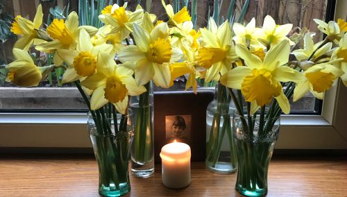 Special One: Lighting a Candle for Diddley: On the kitchen window sill at Laurel Cottage. Where better?