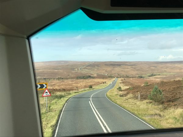 840 to Whitby: North Yorkshire Moors. The brown heather is a glorious purple in August.