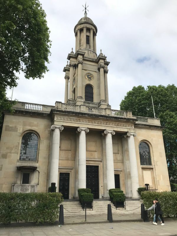 Queen Mary's Rose Garden - "One Marylebone", the former Holy Trinity Church.