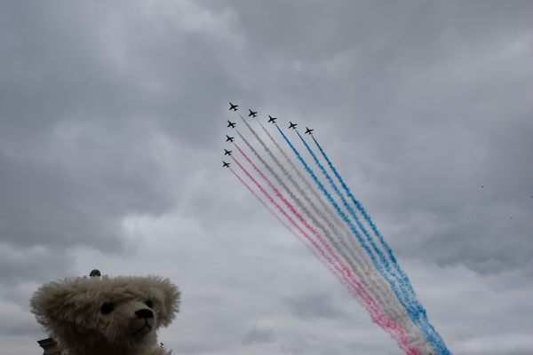 RAF 100: The crowds clapped and cheered the final glorious sight of the Red Arrows trailing red, white and blue smoke right over Buckingham Palace.