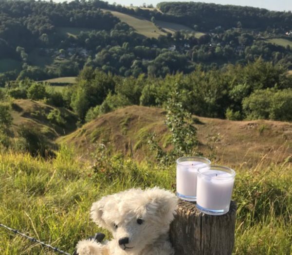 Lighting a Candle for Diddley and Uncle Dennis. Swifts Hill Slad.