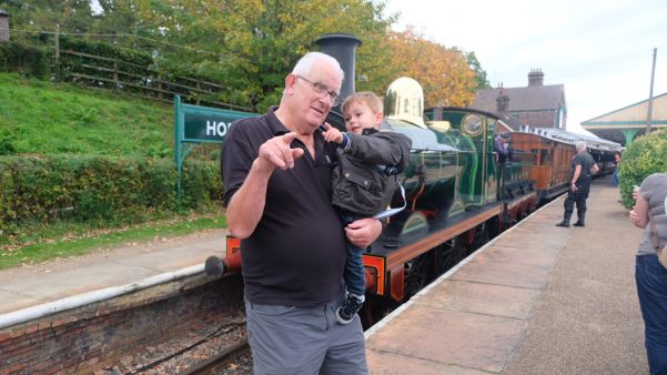 From a Railway Carriage: Victorian engine and carriages. Georgian Grandad… Elizabethan Grandson.