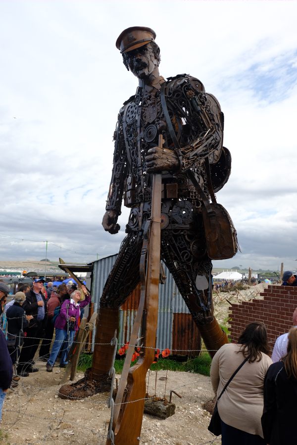 Great Dorset Steam Fair: Enormous statue out of metal scraps.