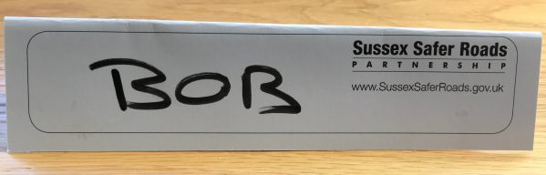 Speed Awareness Course: Bobby's name badge at the Sussex Safer Roads Partnership meetings.