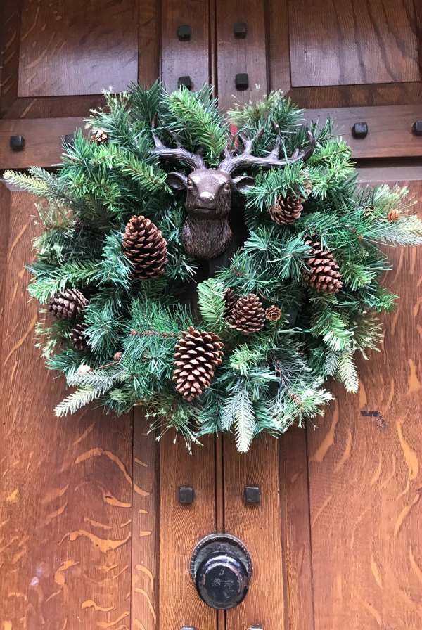 Christmas wreath on door.