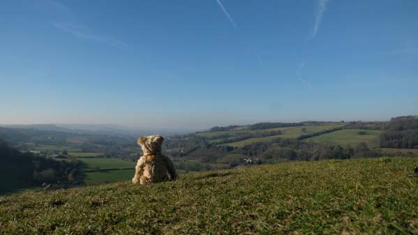 Cotswold Reverie: Towards Stroud, the Severn and the black mountains of Wales.