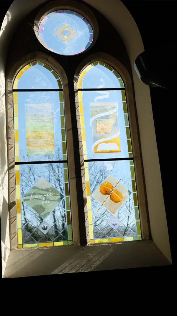 Cotswold Reverie: The Laurie Lee memorial window in Holy Trinity.