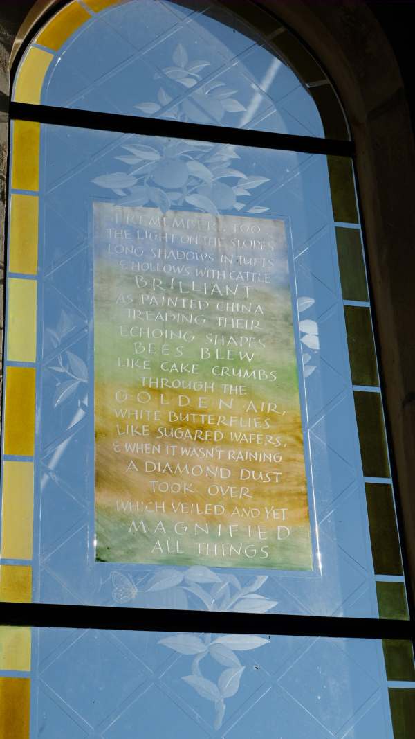 Cotswold Reverie: The Laurie Lee memorial window in Holy Trinity.