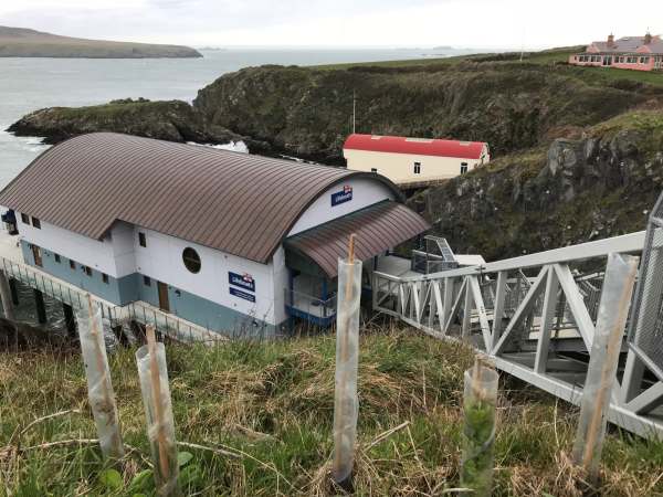 Walk from St David's: New and old St Justinian's lifeboat stations.