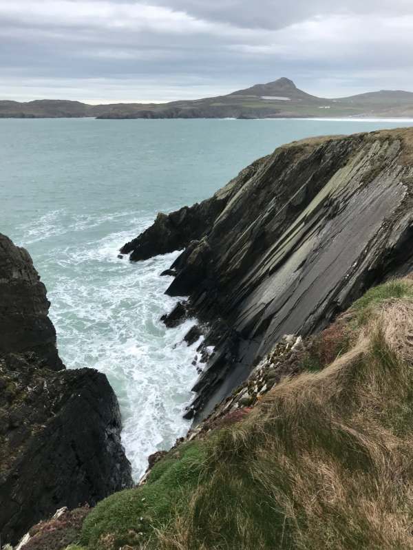 Walk from St David's: Looking towards Whitesands Bay. The big hill is Carn Llidi (Been on top of that with Diddley, 2001).