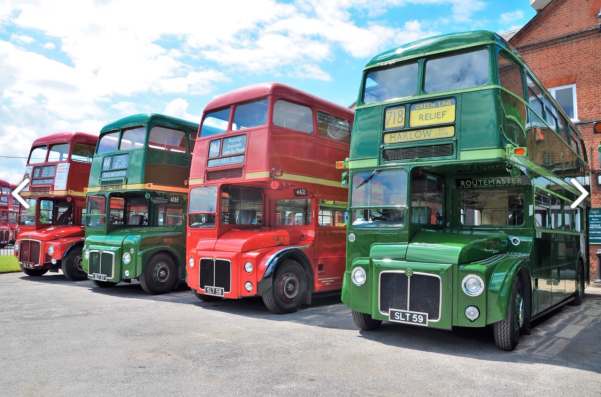 The prototypes. Routemasters 1, 2, 3 & 4. The three to the right with original restored radiator appearance. Brooklands Museum Bus Day… (see later).