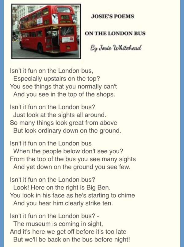 "On the London Bus" by Josie Whitehead.