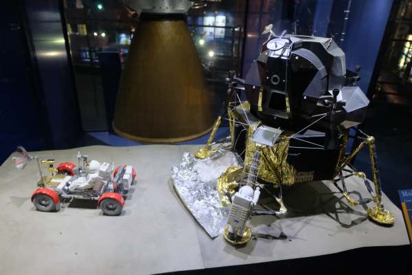 April in Paris: A model of the moon rover and the lunar module.