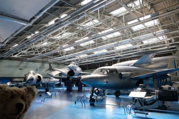 April in Paris: And finally in the prototype hall is the plane to the right. The Sud Ouest Triton. The first French jet aircraft. Developed in clandestine fashion during WWII, it never flew with a French jet engine due to delays and finally took to the air with a German engine in 1946. Followed later by a license built Rolls Royce Nene. And then it was abandoned.