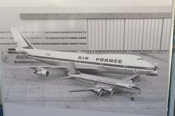 April in Paris: A Douglas DC4 airliner from the fifties and a jumbo.