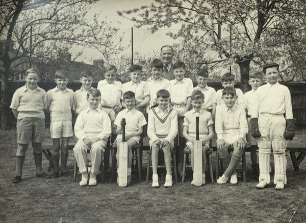 Cheam Park Farm cricket team. Tallest centre back. I truly "belonged" to that cricket team. 1955. I wonder where the all boys are now?
