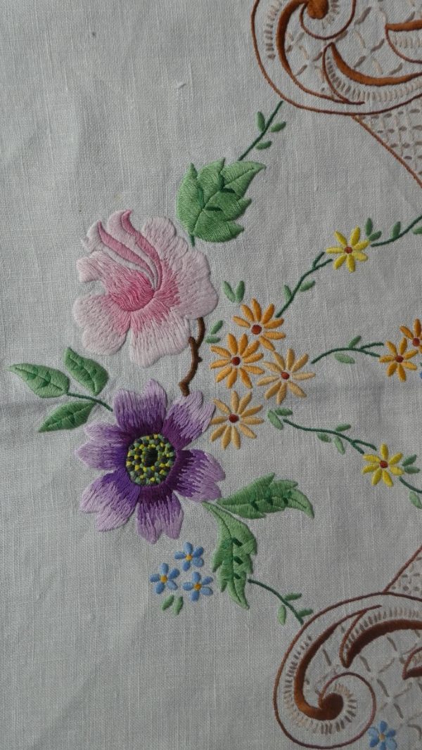 Embroidered flowers.