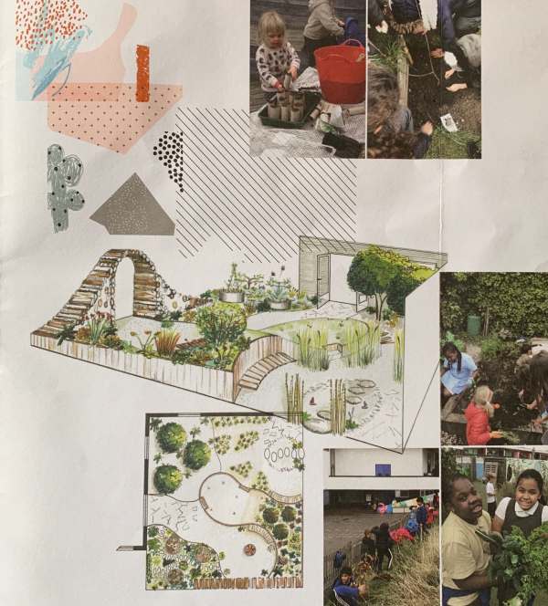 Designs and photographs of the "Believe in Tomorrow" garden.