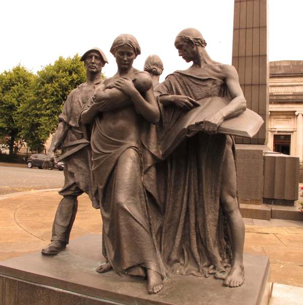 A statue at Port Sunlight representing Industry Charity Education.