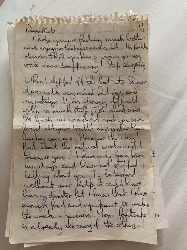 The first letter from Skomer, handwritten to Kate.