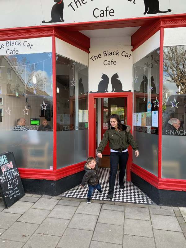 Jasmine and Little Jay at the Black Cat Café, Worthing.