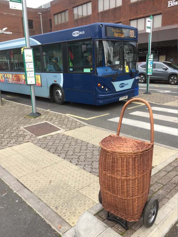 Metrobus No 93 to Horsham and "Bobby 2" - Bobby's shopping trolley.