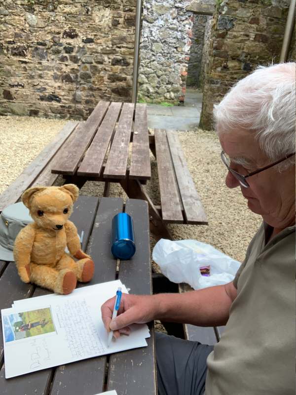 Writing letters to the grandchildren and great grandson.