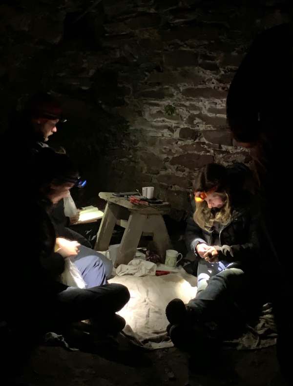 The team. Two ringing. Weighing. And checking condition of each bird. One at the back recording everything for the BTO (British Trust for Ornithology). Richard, Giselle, Alice, Will, Jodie.