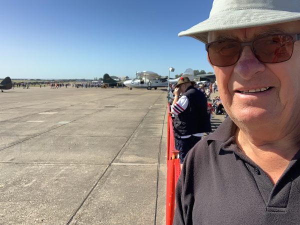 Bobby in the foreground, with the airfield ready and waiting behind.