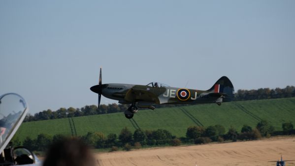 Spitfire flying low at Duxford 2019.