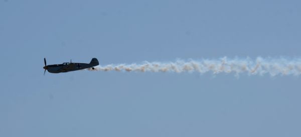 Messerschmitt 109 "pretending" to be shot down whilst in the air at Duxford 2019.